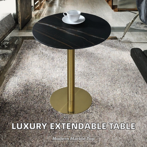 Mesa de Centro Redonda Moderna de Piedra Acanalada, Mesa de Pedestal de Lujo con Tapa de Piedra Sólida, Muebles para Sala de Estar - Product Image 2
