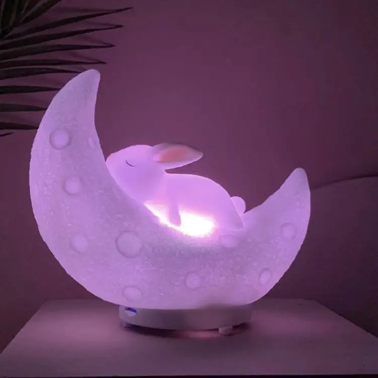 Lámpara táctil de conejo y Luna, luz de noche colorida con altavoz inalámbrico, novedad