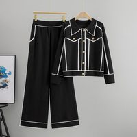 Pull à col roulé de style français, pull en nylon/coton tricoté de luxe, anti-rides, ensemble deux pièces pour femmes, automne hiver, ensemble élégant