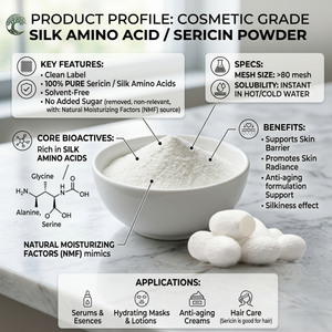 Polvo de Aminoácidos de Seda de Marca Privada OEM, Polvo de Sericina, Proteína de Seda Natural de Grado Cosmético, Soluble <span class=keywords><strong>en</strong></span> Agua, Venta al Por Mayor - Product Image 5