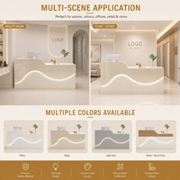 Comptoir de réception ondulé style crème avec éclairage LED intégré, comptoir avant, logo personnalisé, table de caisse pour salon de beauté, spa, boutique