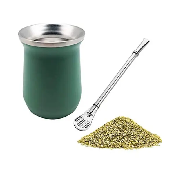 8oz Yerba Mate Cup Kürbis Modern Balibetov doppelwandiger 18/8 Edelstahl mit Bombilla Stroh & Stroh reiniger (grün)