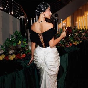 Abito da Donna Sexy con Spalle Scoperte e Patchwork, Vestito Elegante con Coulisse per Feste Serali - Product Image 2