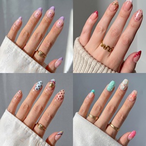 <span class=keywords><strong>Faux</strong></span> <span class=keywords><strong>ongles</strong></span> de style boutique, style français, avec strass, style doux et cool, fleurs en relief en époxy, courts et ovales, vente en gros - Product Image 1