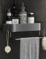 Étagère de salle de bain organisateur étagère d'angle en acier au carbone noir shampooing stockage douche Caddy avec deux crochets