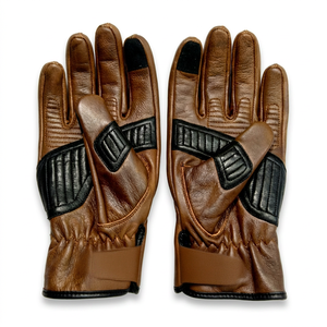 Guantes de moto de cuero marrón con pantalla táctil, guantes para motocicleta con logo personalizado - Product Image 1