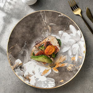 Hand-Painted Flower Wind Design Bone China <b>Ceramic</b> <b>Plate</b> Creative Minimalist Home Steak Cake Serving Nordic Restaurant Business - Product Image 4