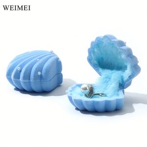 Blue Velvet <b>Earring</b> <b>Box</b> Pearl Shell Shaped <b>Gift</b> <b>Box</b> for Jewelry Pendant Pearl Rings - Product Image 2
