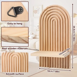 Wooden <b>Wall</b> <b>Mounted</b> <b>Shelf</b> Geometric Design Natural Color Single Layer For Living Room Display Storage - Product Image 3