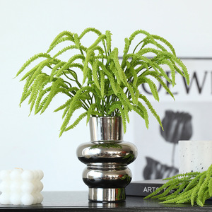 Pianta Artificiale a 3 Steli con Perle e Amaranthus <span class=keywords><strong>Cruentus</strong></span> Verde per Decorazioni Floreali Matrimoniali e Paesaggistica - Product Image 1