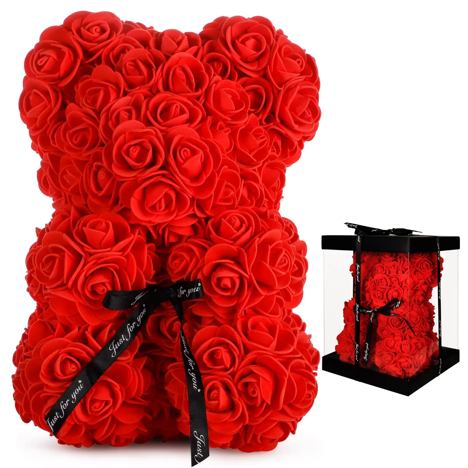 Fast Delivery Luxury Christmas Gift Artificial Flower Rose Bouquet Bear For Valentine