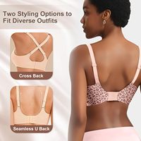 Soutien-gorge sexy doux rose imprimé léopard sans armatures, soutien-gorge push-up en gelée à décolleté plongeant en V profond, sans coutures, confortable, pour femmes