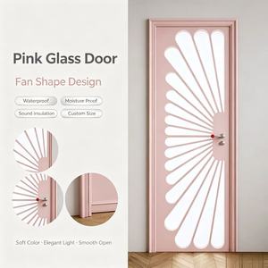 Puerta de Madera Compuesta Lacada Rosa Claro con Vidrio en <span class=keywords><strong>Abanico</strong></span>, Impermeable, para Dormitorio, Estudio, Villa, Hotel, Apartamento - Product Image 1