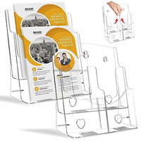 Porte-brochures en acrylique, porte-brochures et cartes de visite de 4 pouces, porte-prospectus transparent pour livrets, menu