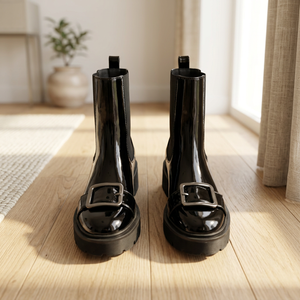 Bottes de neige mi-mollet en PU pour femmes, bout rond, boucle, semelle extérieure en caoutchouc, chaudes, confortables, légères, mignonnes, bicolores, effet fourrure synthétique - Product Image 5