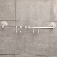 QINLAN Porte-serviettes mural moderne en acier inoxydable auto-adhésif à barre unique avec 6 crochets, design multifonctionnel et écologique pour salle de bain