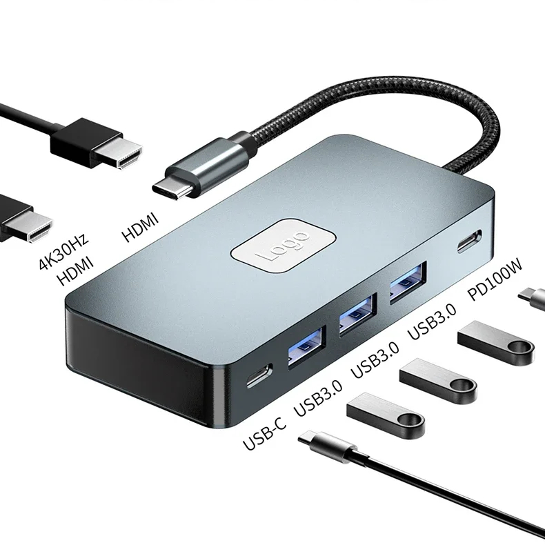 7 in 1 TYPE-C Hub With 3x HD 4K 60hz RJ45 PD 100W Triple Display USB C Docking Station