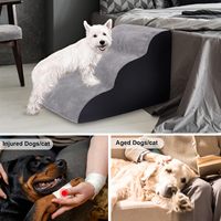 Rampe pour chien de luxe à 3 marches avec mousse haute densité durable, amovible et lavable pour les lits d'animaux