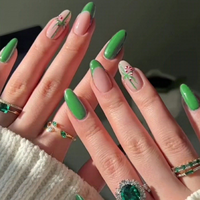Faux ongles à presser en forme de canne à sucre de Noël, forme amande, avec French manucure verte, faits à la main, pour les fêtes d'hiver, fournisseur en gros