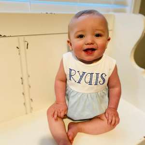 Monogram kızlar pembe kollu çarpıntı kabarcık bebek Onesie tulum çocuklar kız giyim Sunsuit kıyafet seti - Product Image 3