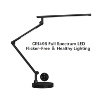 Lampe de bureau LED avec base en métal, design à double éclairage tactile/télécommandé, pliable, écologique, protection des yeux, pour le travail sur ordinateur, la lecture et l'écriture