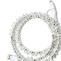 Câble de données USB 3 en 1 en forme de nœud papillon, perlé, décoratif, fait main, cordon de charge universel pour téléphone portable, câble de synchronisation