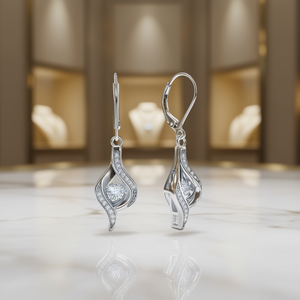 Orecchini di Lusso in Argento 925 con Cristalli a Goccia Placcati in Rodio per Donne, Orecchini Pendenti da Matrimonio con Incastonatura a Canale - Product Image 2