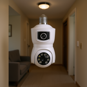 Caméra de sécurité IP WiFi double objectif 1080P avec douille E27, vision nocturne couleur, contrôle par application et détection humaine IA pour la surveillance - Product Image 2