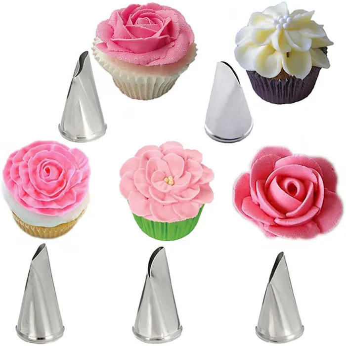 Stainless Steel Piping Nozzles Kit 5 Pieces Flower Rose Piping Tips Set for Pastry Cupcakes Cakes Cookies Decorating