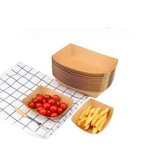 Bandejas de comida de papel marrón Kraft desechables al por mayor cesta de barco de cartón resistente a la grasa para comida rápida para fiestas - Product Image 1