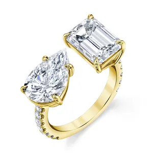 Gemnel Bridal Ring 925 Silver 18k Gold Vermeil Classic Baguette Pear 5A Cz Rings Women