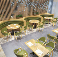 Banquette double face avec boutons, revêtement en tissu, table et chaises, mobilier de restaurant