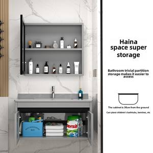 <span class=keywords><strong>Mueble</strong></span> de baño pequeño para apartamento con <span class=keywords><strong>lavabo</strong></span> de cerámica integrado y espejo LED, combinación de aluminio, <span class=keywords><strong>estilo</strong></span> moderno - Product Image 3