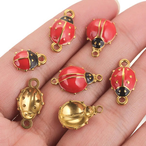 Acero inoxidable siete-manchado mariquita <span class=keywords><strong>Coccinella</strong></span> <span class=keywords><strong>septempunctata</strong></span> colgante DIY collar, pendientes insectos encantos - Product Image 2