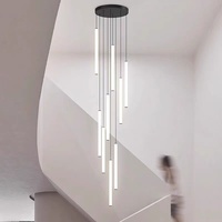 Villa Loft Duplex Escalier Hall avec Haut Plafond Lustre Suspendu à Plusieurs Étages Lampe Design Cylindrique Minimaliste Moderne