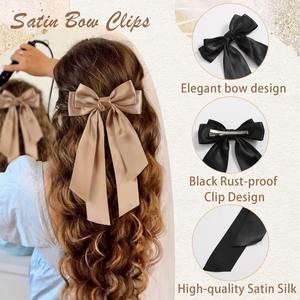 Pinza para el pelo con lazo de satén para mujer, tocado de boda, cinta de doble capa, negro, gris, beige, marrón, caqui, marrón oscuro, origen Zhejiang - Product Image 3