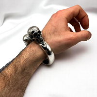 Brazalete Unisex Ajustable de Plata de Ley 925, Chapado en Rodio Negro, Hecho a Mano, con Diseño de Calavera Gótica, Estilo Punk Rock Biker