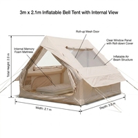 Tente de camping gonflable 6.3 à porte unique, une chambre, grand hublot, en tissu Oxford 300D, imperméable en PVC, tente pneumatique à cadre en A, montage rapide
