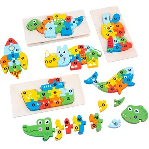 Vente en gros Puzzle éducatif en bois motif animal pour enfants Puzzles 3D jouets pour enfants