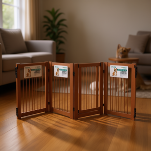 Barrière pliante pour animaux de compagnie en bois, 4 panneaux, 30 pouces, finition cerisier, utilisation intérieure - Product Image 2