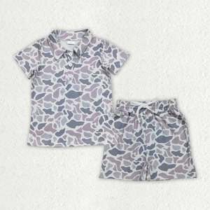 Ensemble de vêtements pour bébés filles, chemise kaki camouflage à manches courtes avec poches, short à volants - Product Image 4