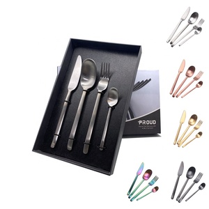 Gold Silverware Luxury Stainless Steel 430 Matte Gold Plated Cutlery Set Knife Fork Spoon Silverware Set Flatware With Box