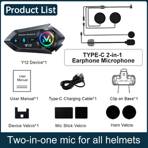 Intercomunicador para Casco de Motocicleta Y12 BT5.4 Impermeable, Auriculares Inalámbricos con Reducción de Ruido para Comunicación del Conductor - Product Image 2