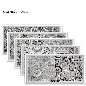 Newest SPV Series High Quality Lace Flower Geometry Pattern Metal Nail Art Stamp Plate With Back Board