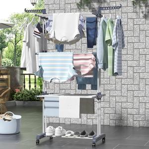 Séchoir à Linge Familial Pliable et Mobile en Métal, Économiseur d'Espace, Présentoir de Rangement pour Vêtements avec Roues - Product Image 3