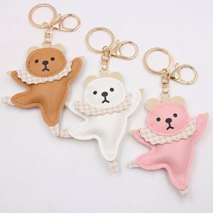 Leather Ballet Dancing Bear <b>Keychain</b> Cute Animal Figure Key Pendant - Product Image 1