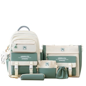 Five-piece Fashion Student <b>Backpack</b> Set Women's Color-Blocked High <b>School</b> Korean-Style Durable Large-Capacity Nylon Campus - Product Image 4