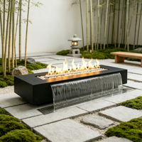 Table de foyer extérieur autoportante en acier inoxydable au gaz naturel avec fonction LED et cascade d'eau, taille personnalisable, écologique, idéale pour les fêtes