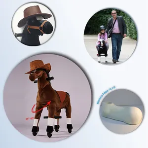 Logam dalam bingkai tunggangan mobil dengan 4-roda berjalan hewan mainan tidak perlu baterai, anak-anak mengendarai mainan hewan coklat kuda