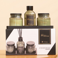 LANJO 2026 Nouveau Design Ensemble Diffuseur et Bougie Votive en Cire de Soja avec Plateau en Bois Écologique Parfumé Aromathérapie Emballage Luxe Mariages